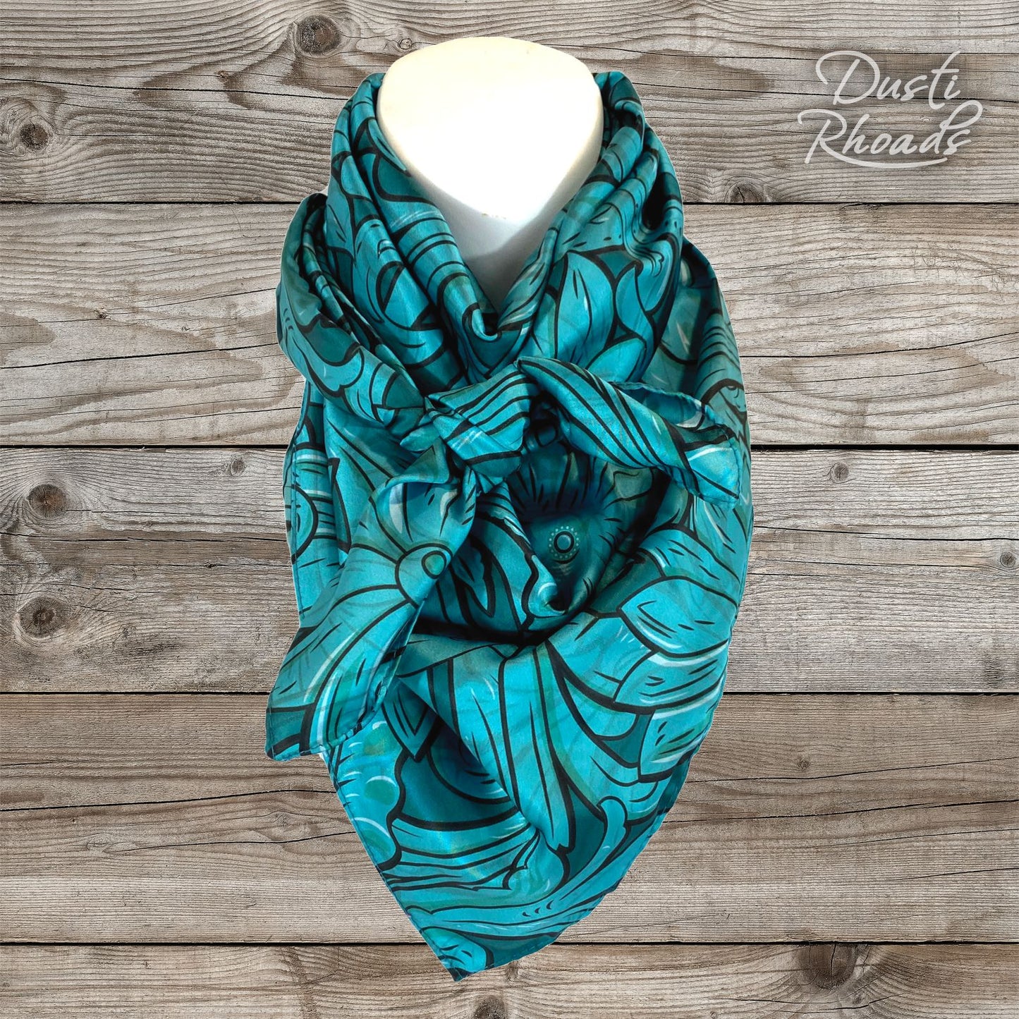 LAST CHANCE - Saddle Up Teal Silk Wild Rag Scarf - Less than 20