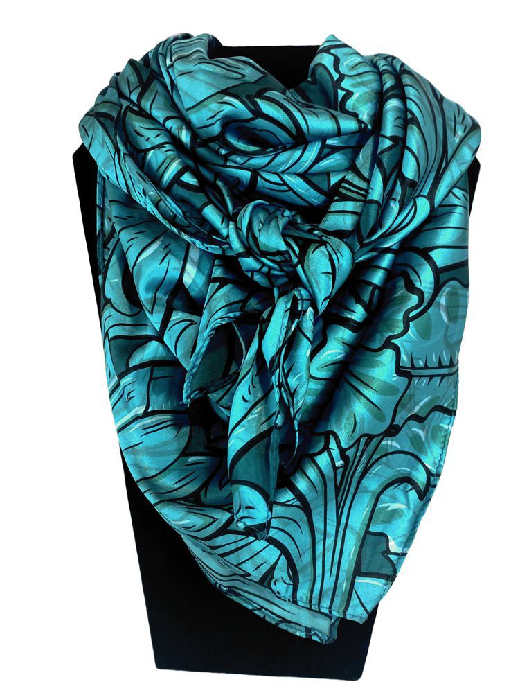 LAST CHANCE - Saddle Up Teal Silk Wild Rag Scarf - Less than 20